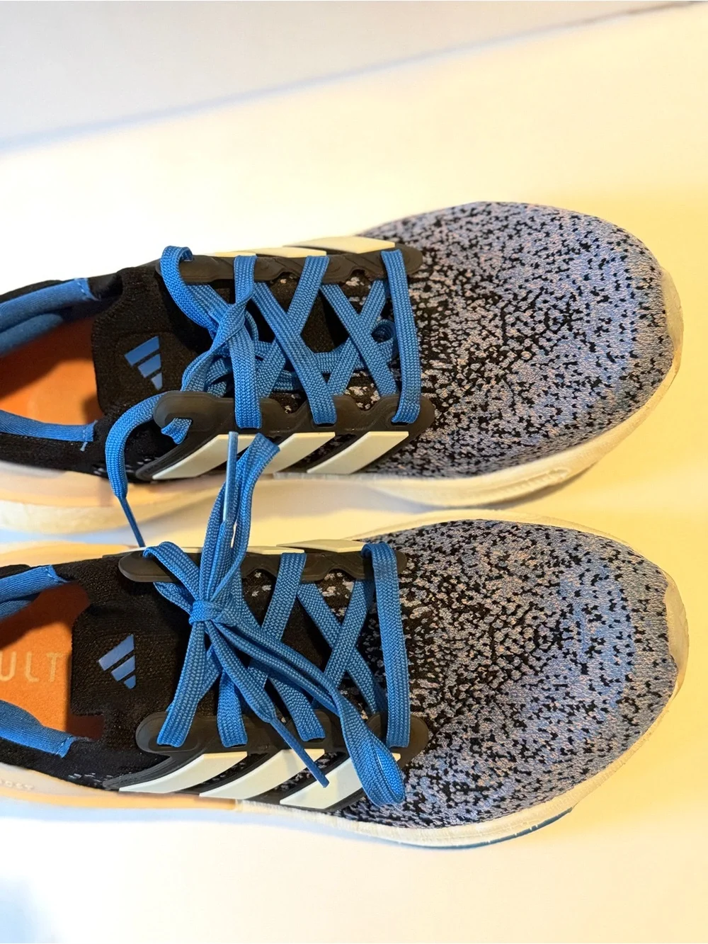 adidas  Blue Knit Running Sneakers with White Three Stripes